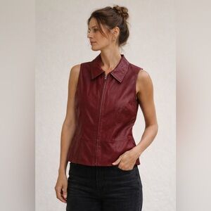 Apt 9 Lambskin Leather Vest Red Zip Front Moto Minimalist Size